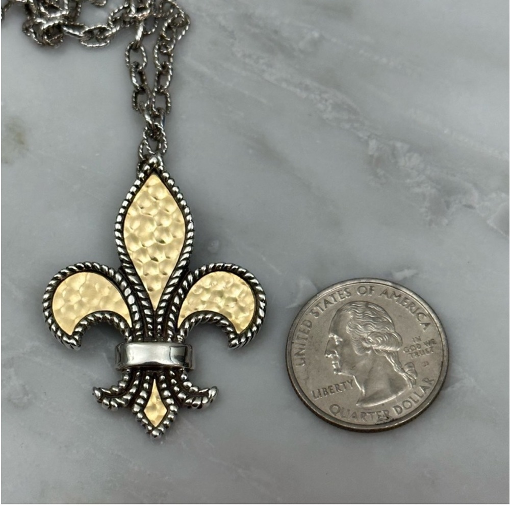 FINE JEWELRY Silver And 18Kt Gold Large Fleur De Lis Pendant Necklace